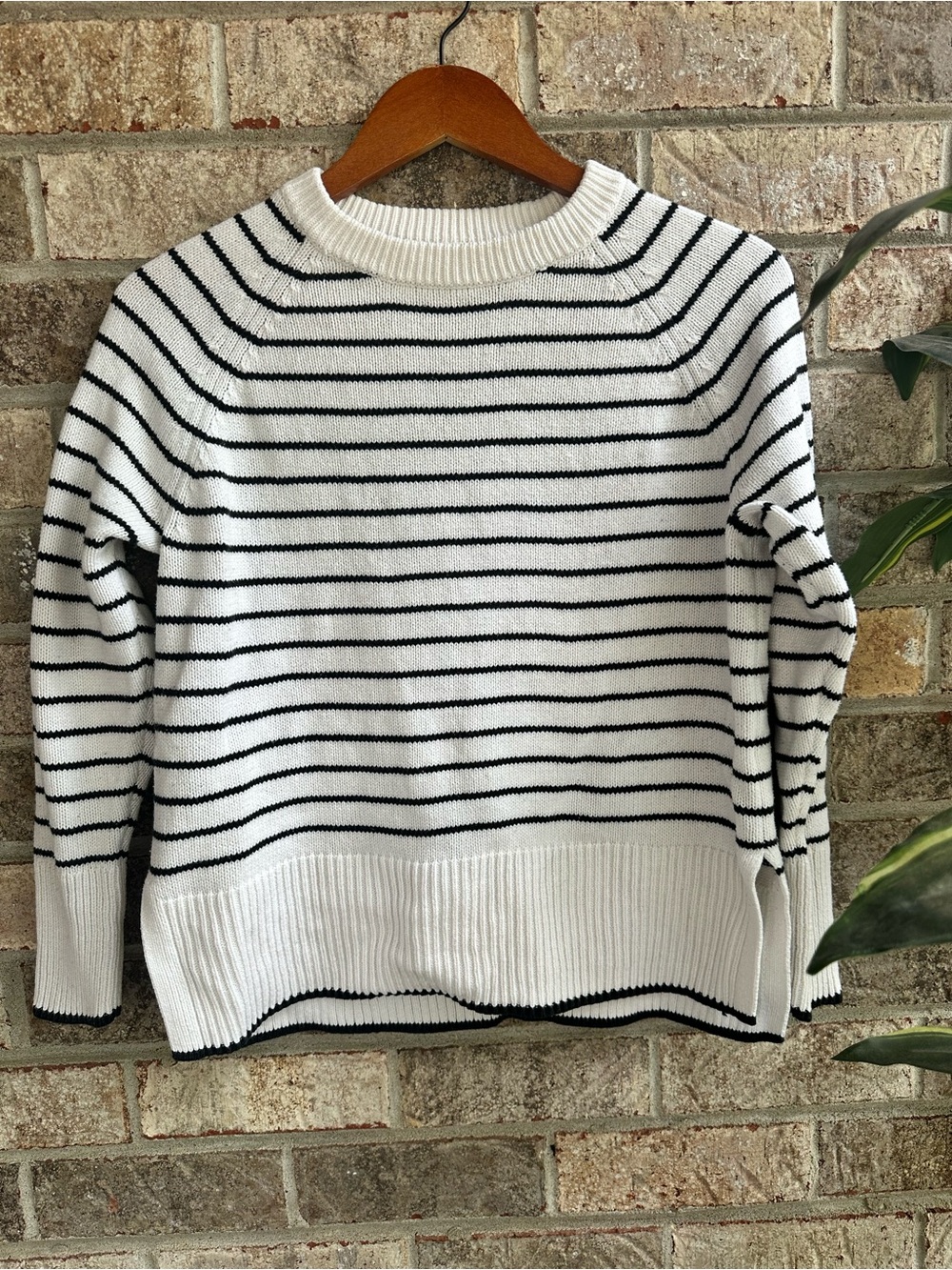 Preppy a new day White Black Striped Cotton Blend Crewneck Sweater XS